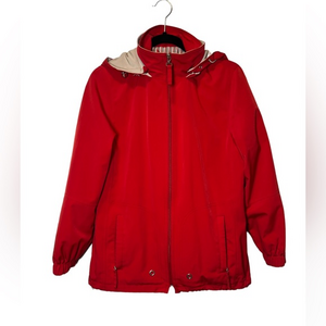 Liz Claiborne Double Zip Jacket Sz SP‎ Removable Hood Med Weight Flaw